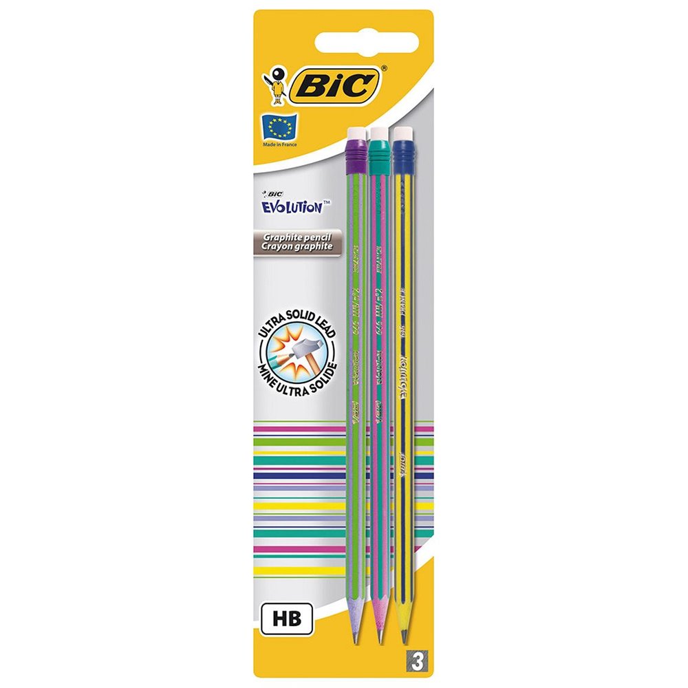 Bic Evolution Stripes Pencils HB 3pcs
