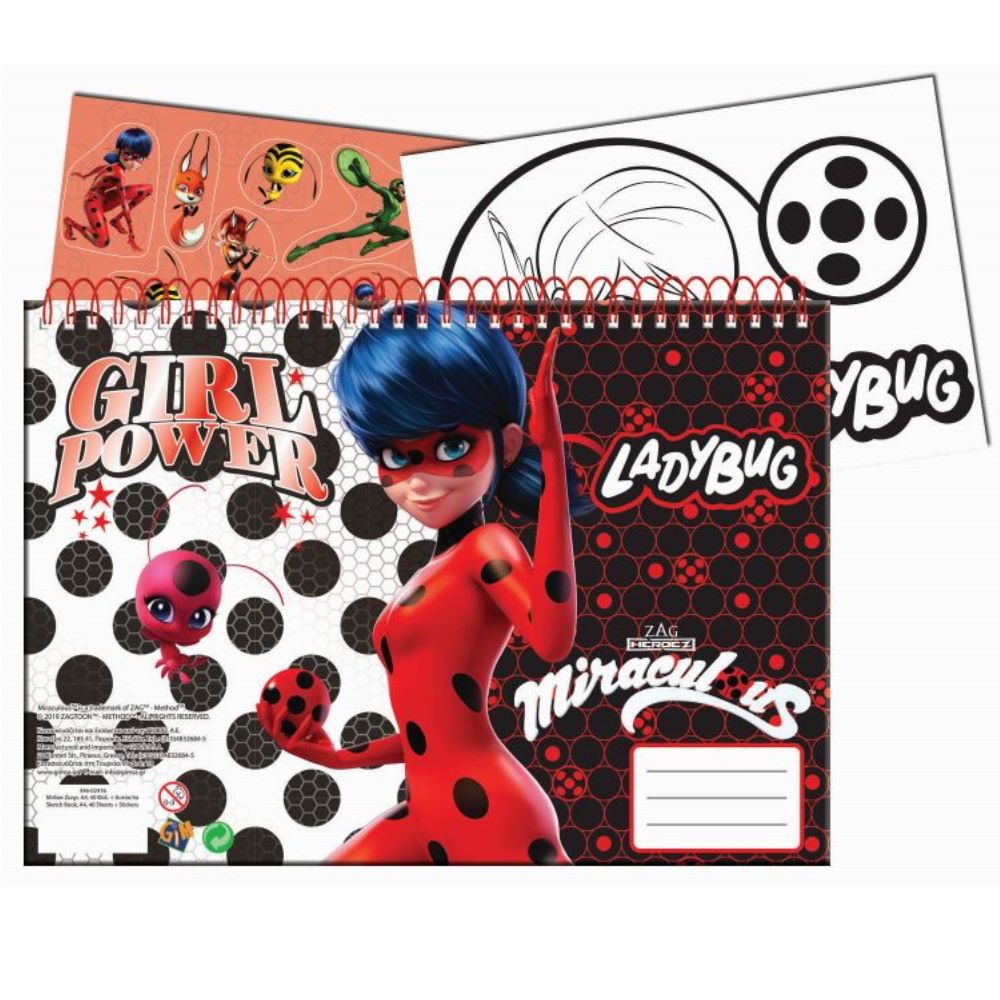 Gim Μπλόκ Ζωγραφικής Miaculous Ladybug Α4 40φ με Αυτοκόλλητα  