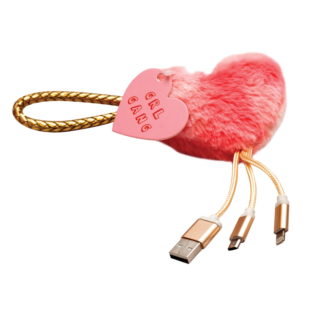 Funky Fish USB Cable Pink Leopard Heart Grl Gang 