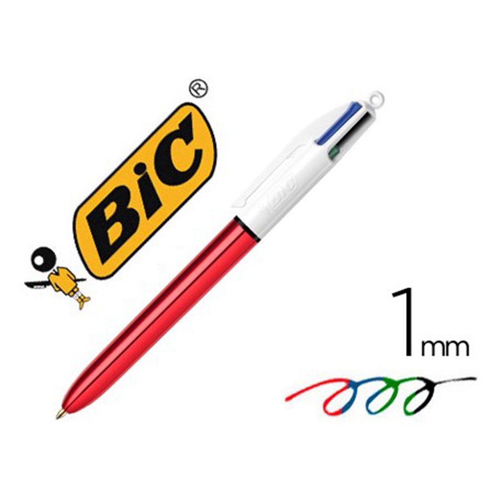 Bic Ballpoint Pen with Colorful Ink 4 Colors Shine Red 1 pc