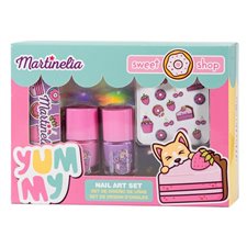 Martinelia Martinelia Yummy Nail Art Set 2 water-soluble nail polishes 2 x 4ml in pink and purple color, 1 file and nail sticker