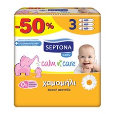 Septona Calm N' Care Baby Wipes Chamomile 3X 64 pcs. -50% 192pcs